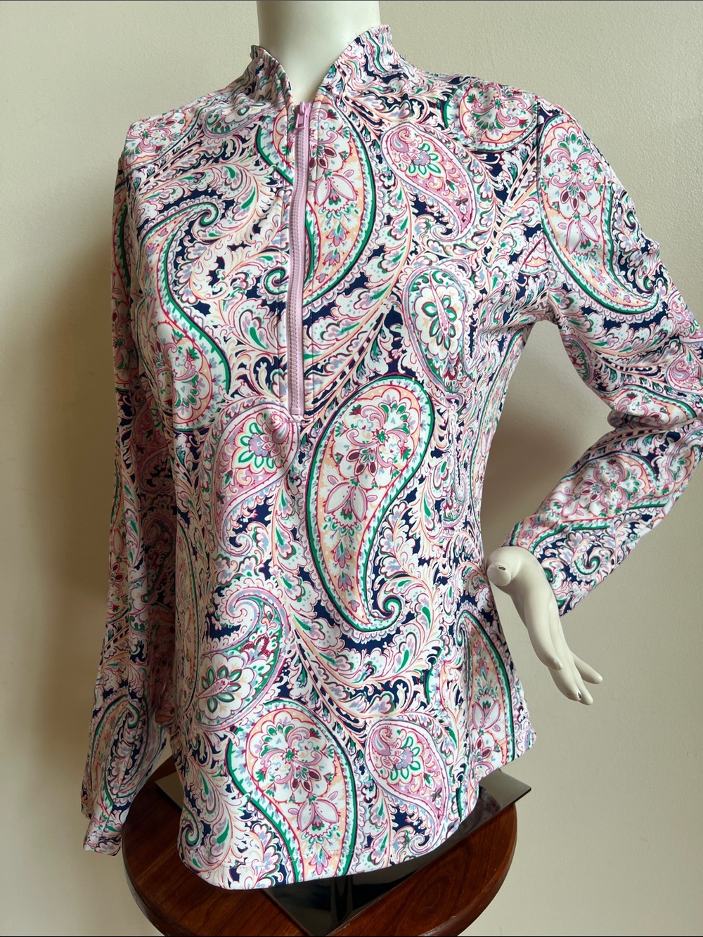 Sigrid Olsen Paisley Long-Sleeve Zip-Front Women’s Top pickleball golf attire